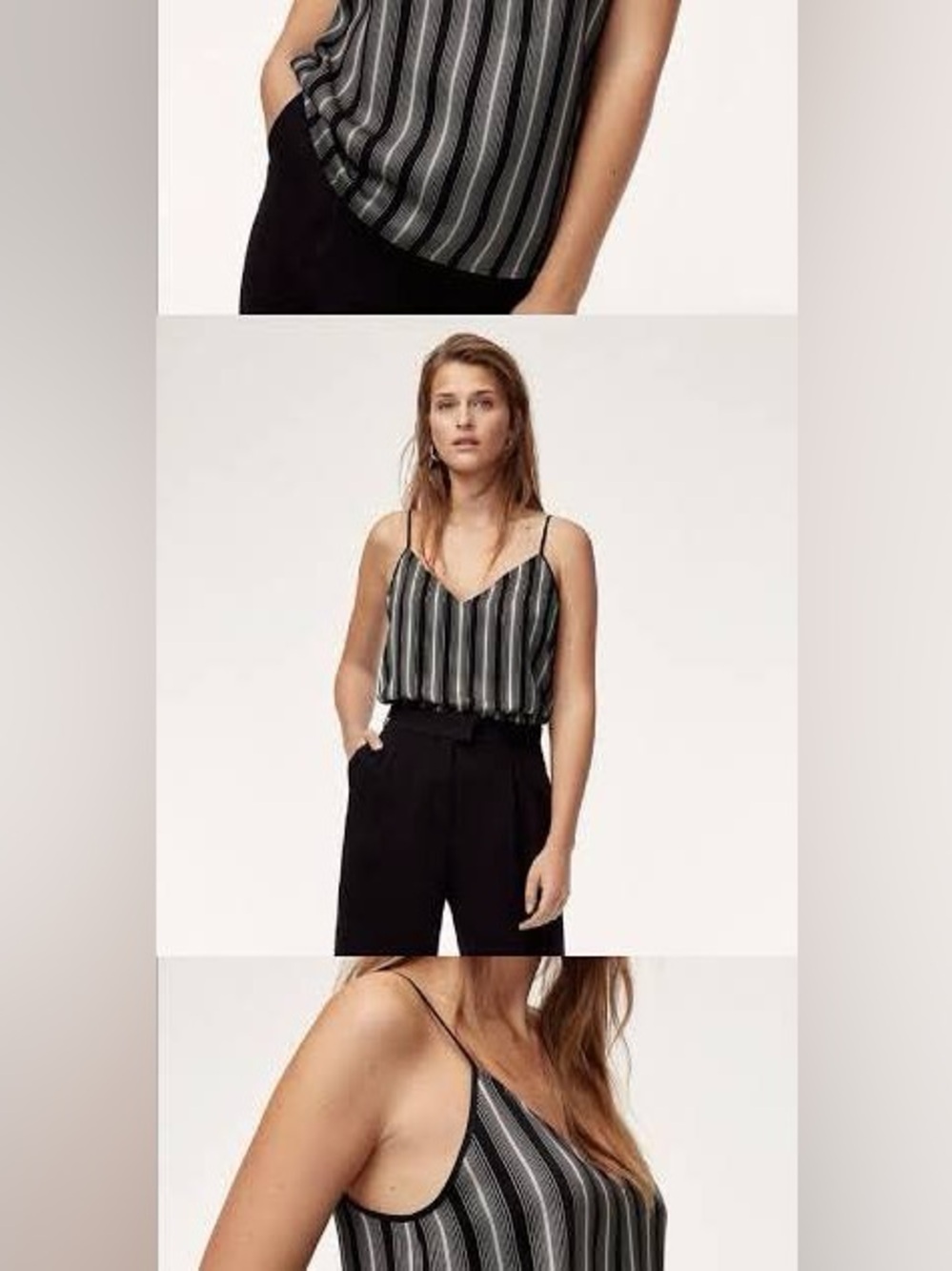 Babaton Black & Gray Striped V-Neck Cami